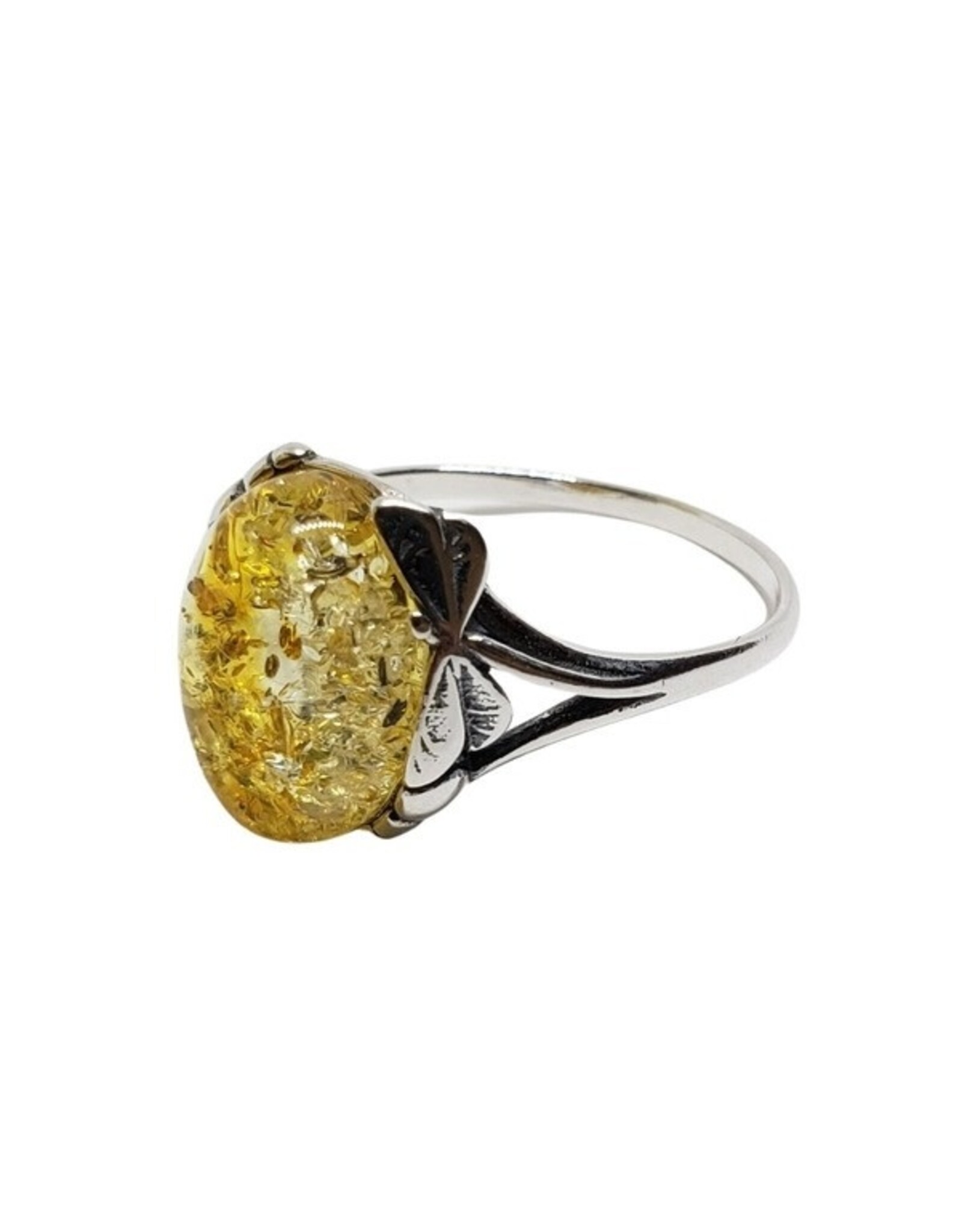 Citrine Baltic Amber Ring in Sterling Silver Dragonfly Setting  (Size 8)