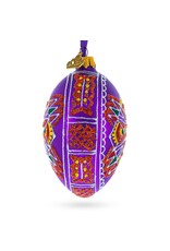 Purple Folk Pattern Glass Egg Ornament