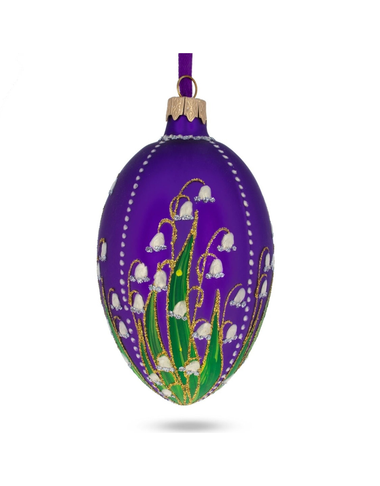 Lily of the Valley on Purple Glass Egg Ornament
