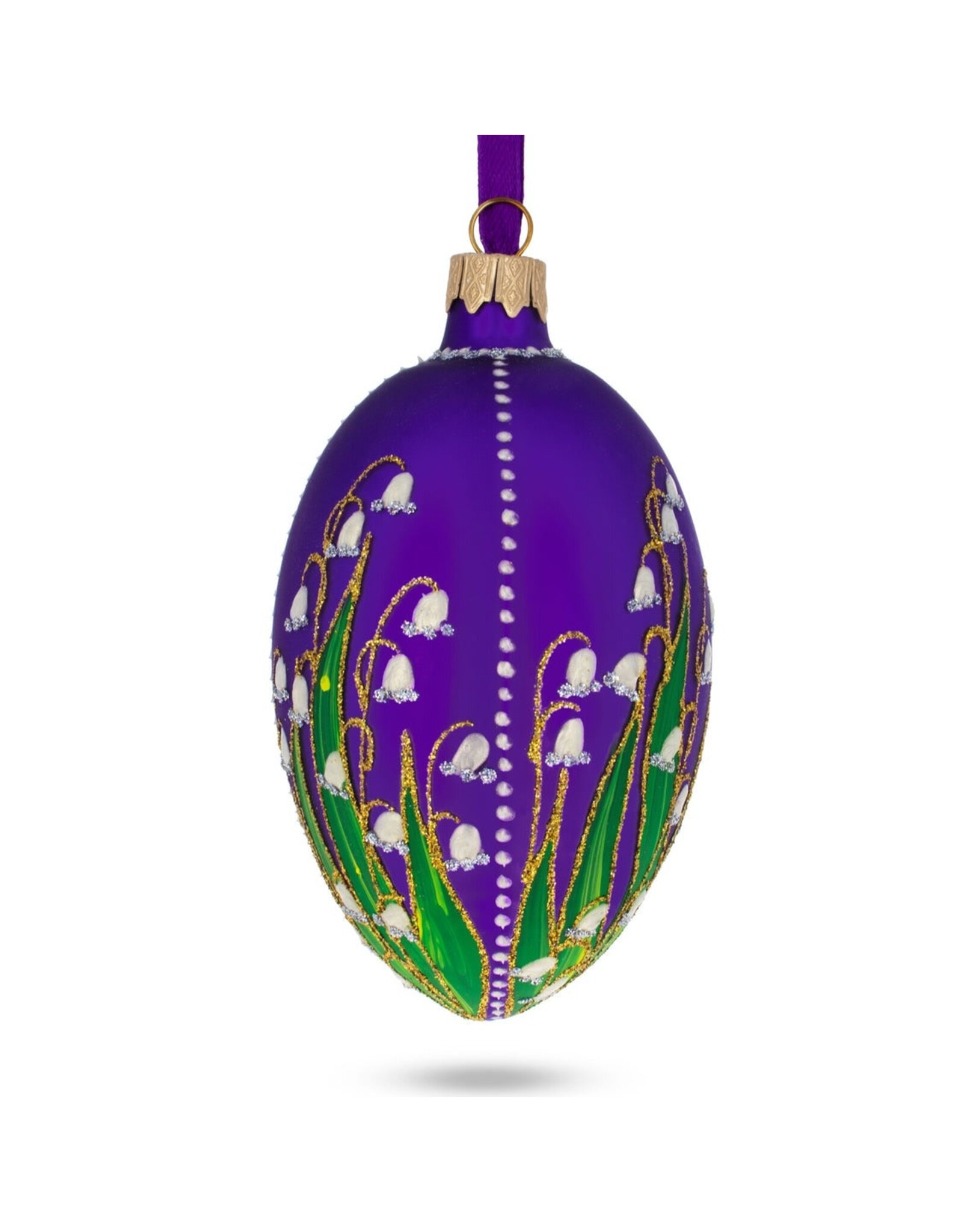 Lily of the Valley on Purple Glass Egg Ornament