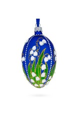 Lily of the Valley on Blue Glass Egg Ornament