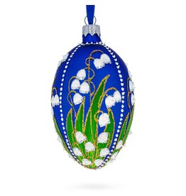 Lily of the Valley on Blue Glass Egg Ornament