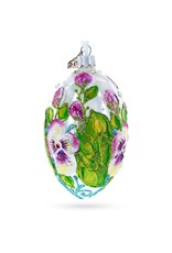 Flowers on White Glass Egg Ornament