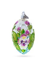 Flowers on White Glass Egg Ornament