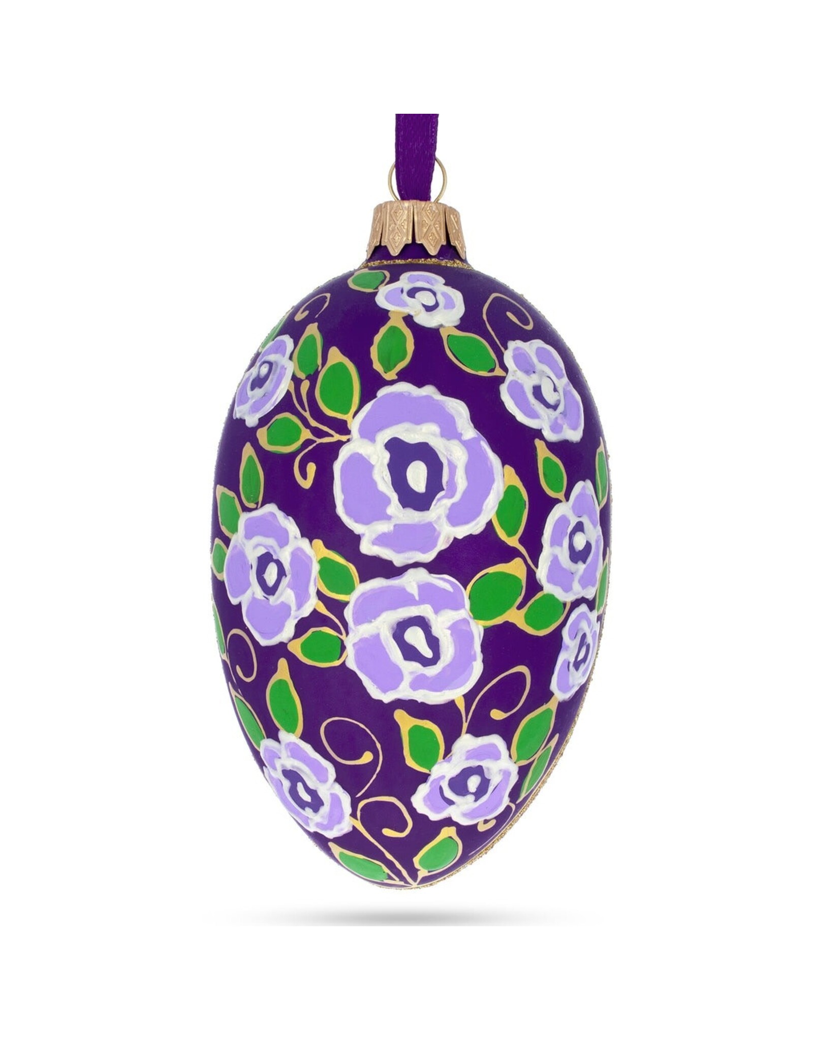 Purple Garden Flowers Glass Egg Ornament
