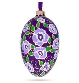 Purple Garden Flowers Glass Egg Ornament