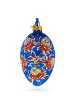 Golden Blue Floral Glass Egg Ornament