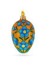 Blue Flowers on Orange Glass Egg Ornament