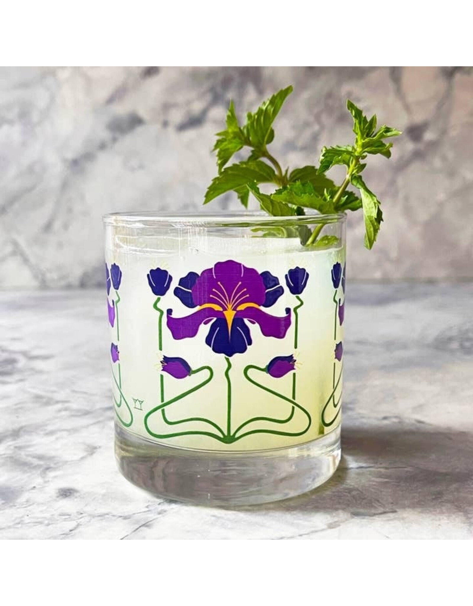 Art Nouveau Purple Iris Lowball Glass