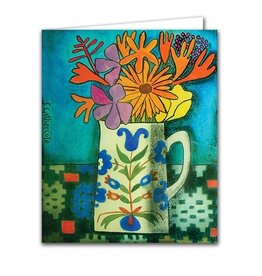 Folk Jug and Flowers Blank Card