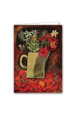 Bright Bouquet on Folk Print Tablecloth Blank Card