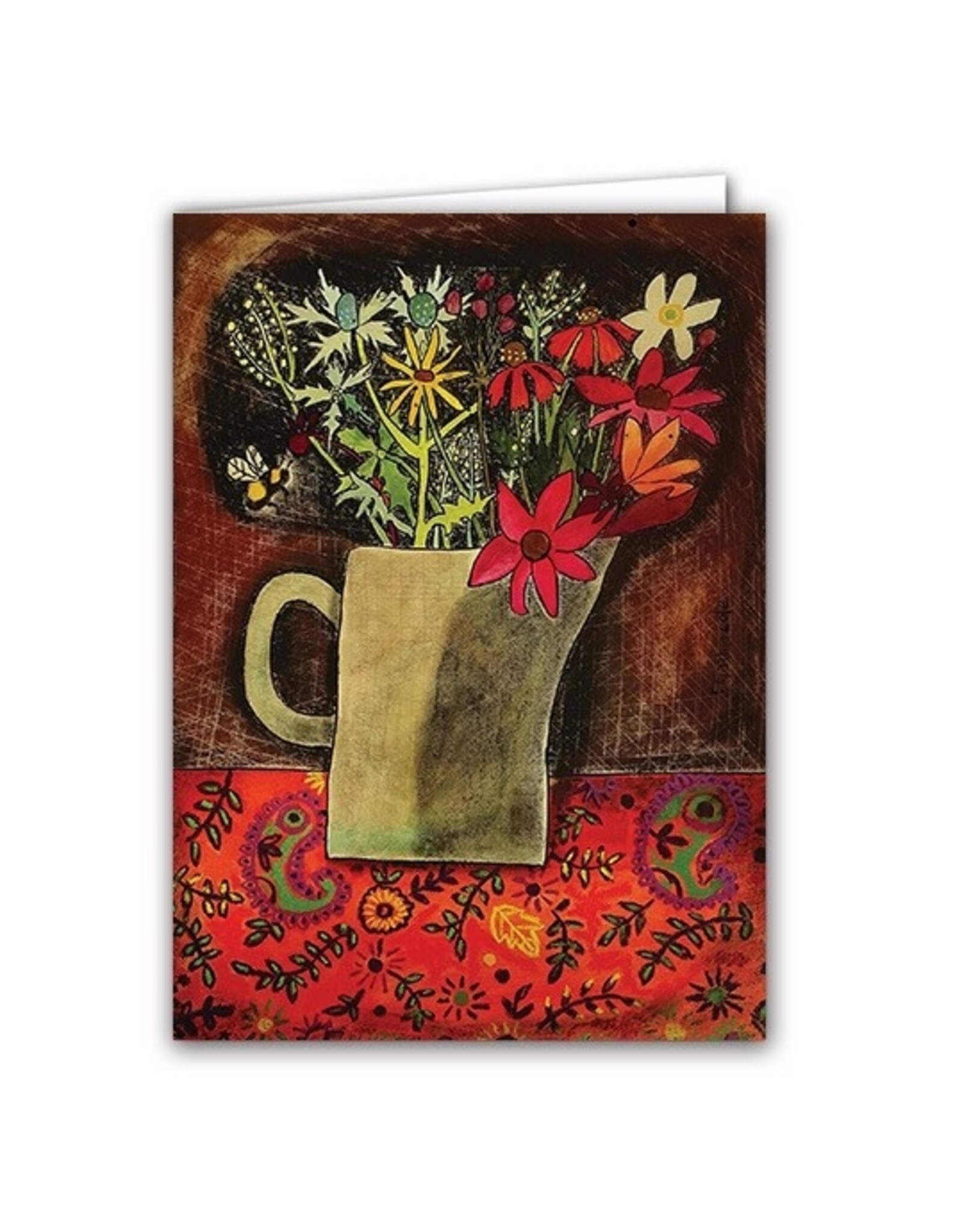 Bright Bouquet on Folk Print Tablecloth Blank Card