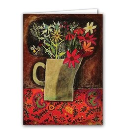 Bright Bouquet on Folk Print Tablecloth Blank Card