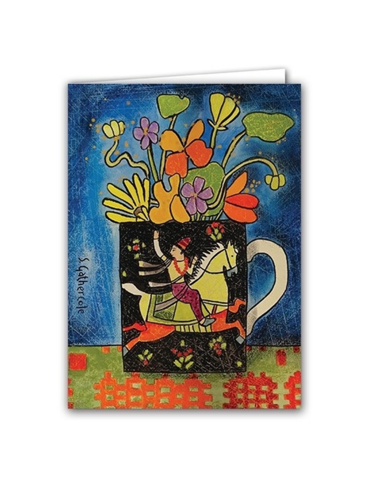 Folk Mug and Flowers Blank Card