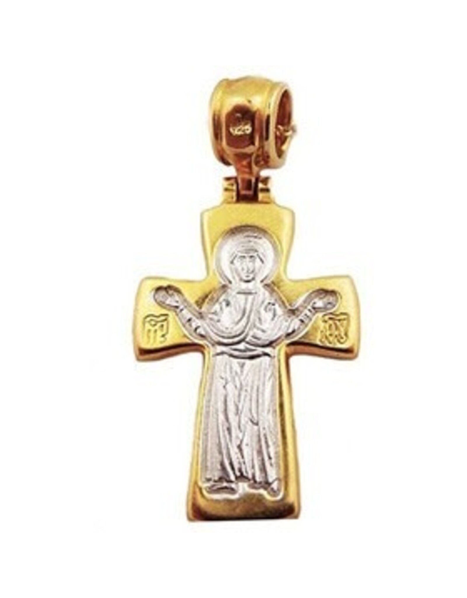 Sterling Silver Gold Gilded Reversible Icon Cross Crucifix & Mother of God