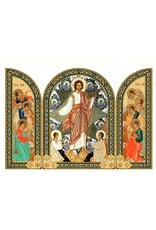 Resurrection of Christ With Saint Seraphim Angels  Gold Foil Wooden Triptych Icon