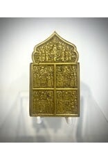 Antique 19th Century Russian Orthodox Brass Mother of God  Panel Icon