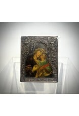 Antique 19th Century Mother of God Icon w/ Sterling Silver Oklad