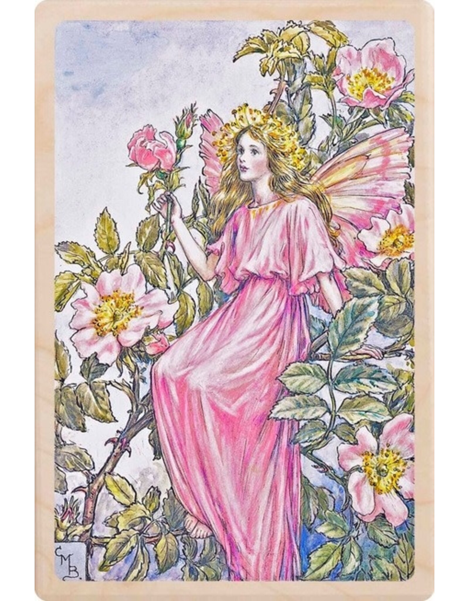 The Wild Rose Fairy Wooden Postcard