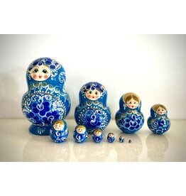 Hand-Painted Blue  Matryoshka 10 Piece