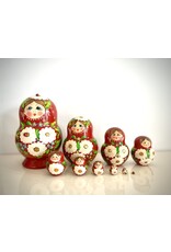 Hand-Painted Red Matryoshka w/ Daisies 10 Piece