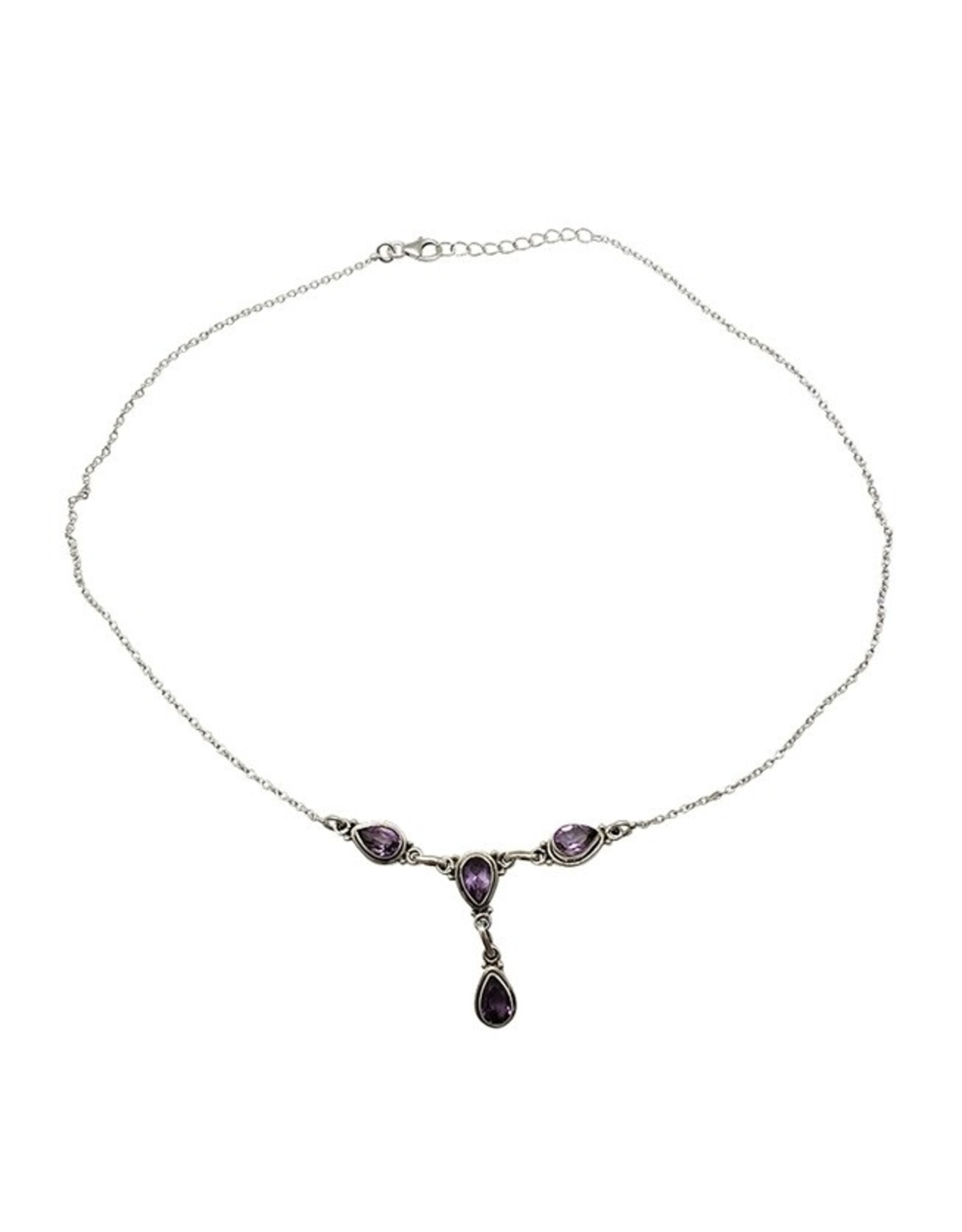 16" Amethyst Stones Sterling Silver Necklace