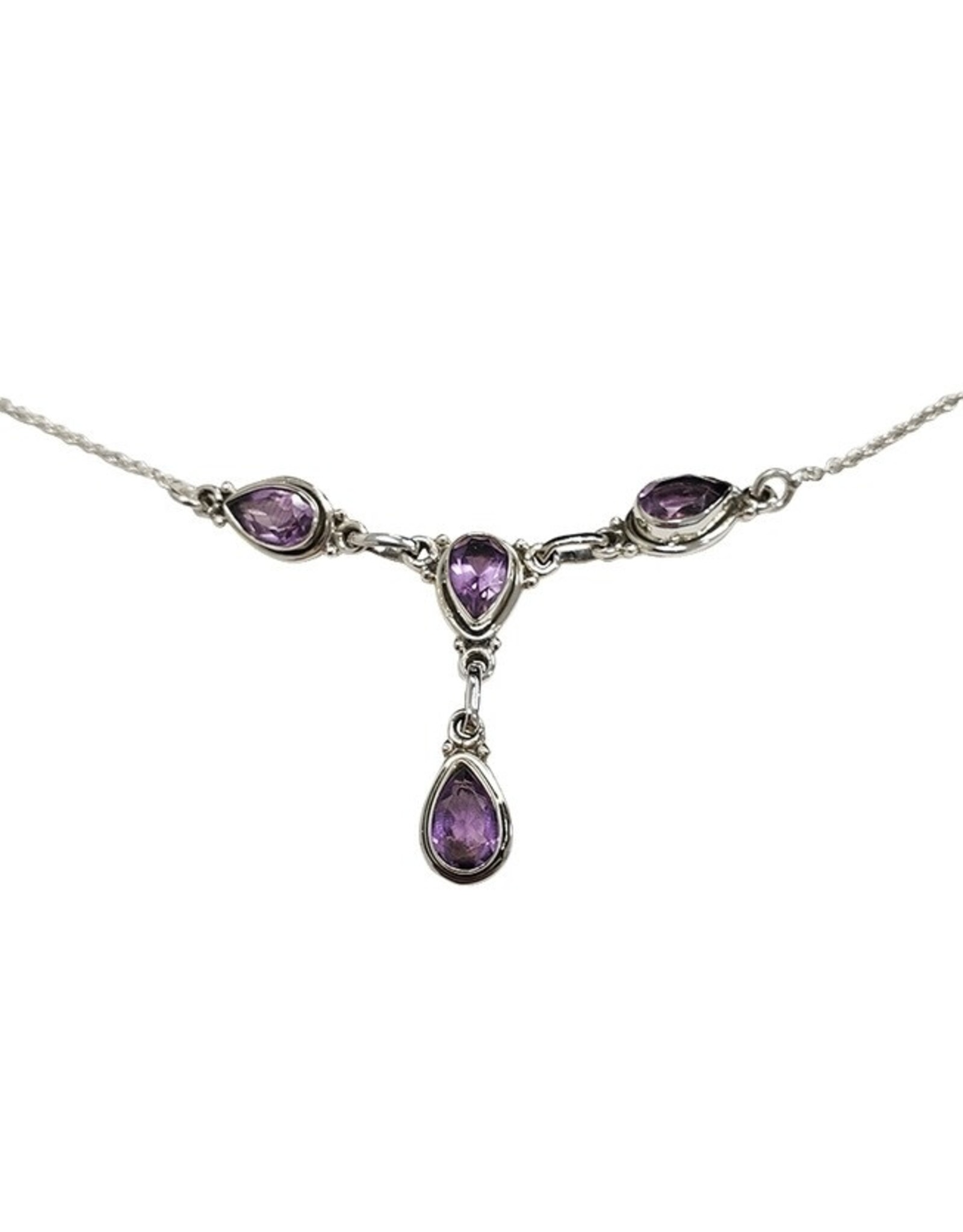 16" Amethyst Stones Sterling Silver Necklace