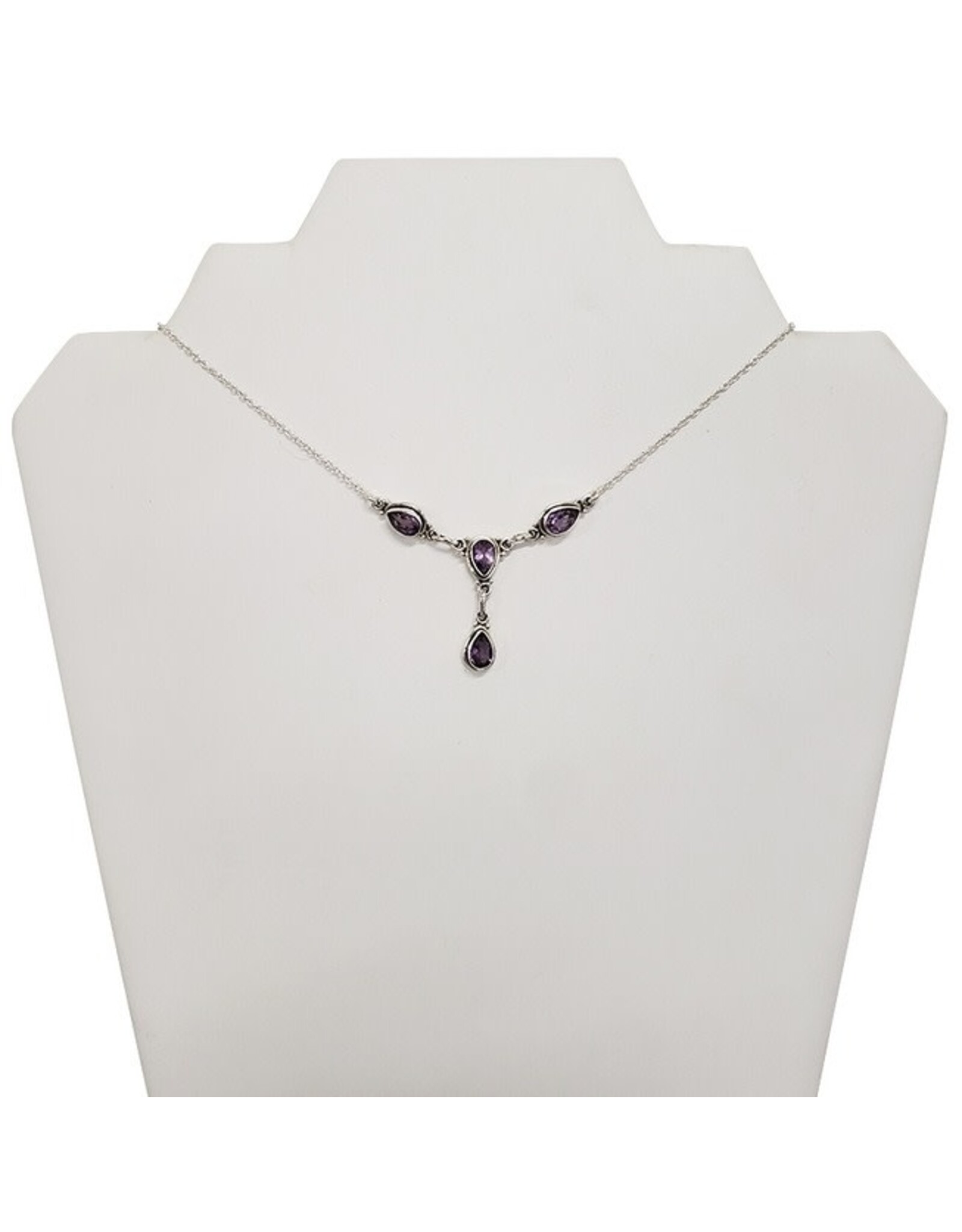 16" Amethyst Stones Sterling Silver Necklace