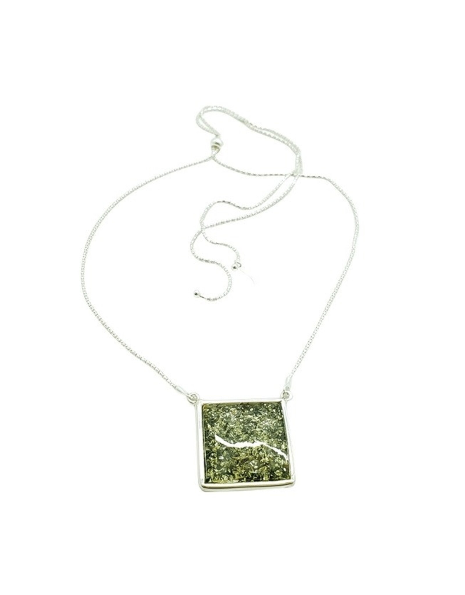 Green Amber Sterling Silver Necklace