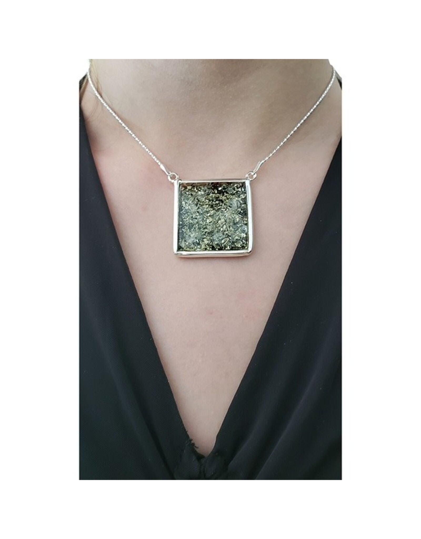 Green Amber Sterling Silver Necklace