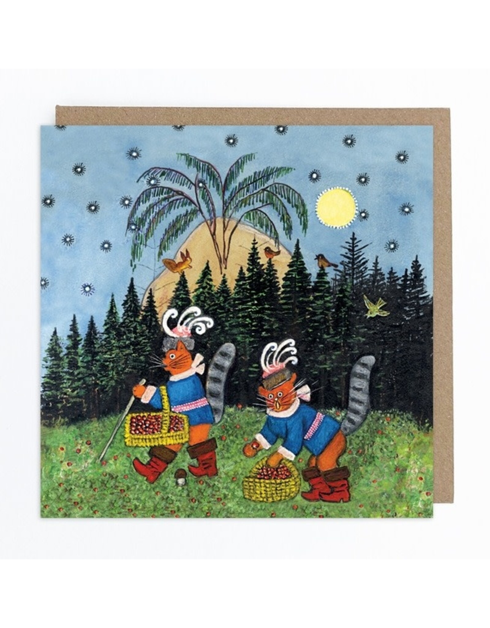 Ginger Cats Picking Berries Greeting Card