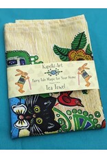 Folk Art Dancing Cats Organic Cotton Tea Towel