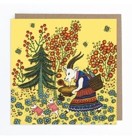Mother Goat and Two Kids in Forest Greeting Card