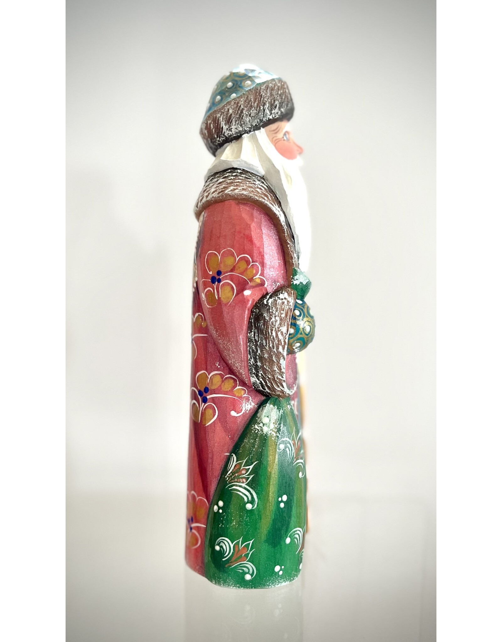 Hand-Carved Hand-Painted Multicolored Grandfather Frost w/Staff