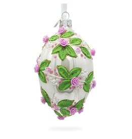 Pink Roses Silver Spiral Glass Egg Ornament