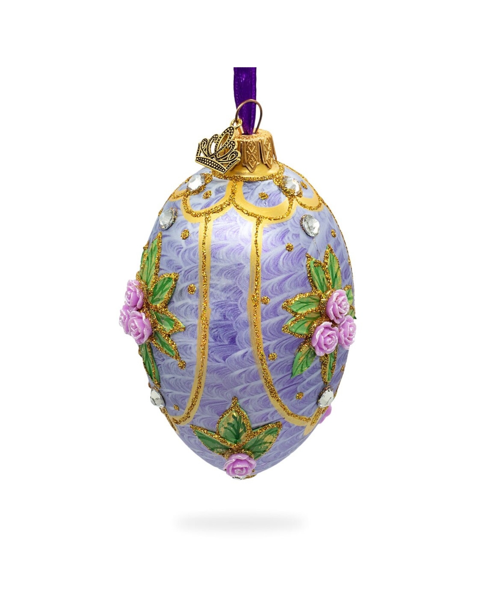 Rose Bouquet on Purple Glass Egg Ornament