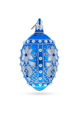 Pearls on Blue Glass Egg Ornament