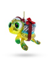 Turtle w/Gifts Glass Ornament