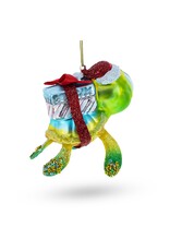 Turtle w/Gifts Glass Ornament