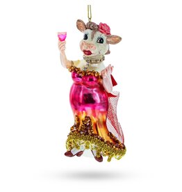 Fancy Lady Cow Glass Ornament