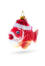 Grandpa Fish in Santa Hat Glass Ornament