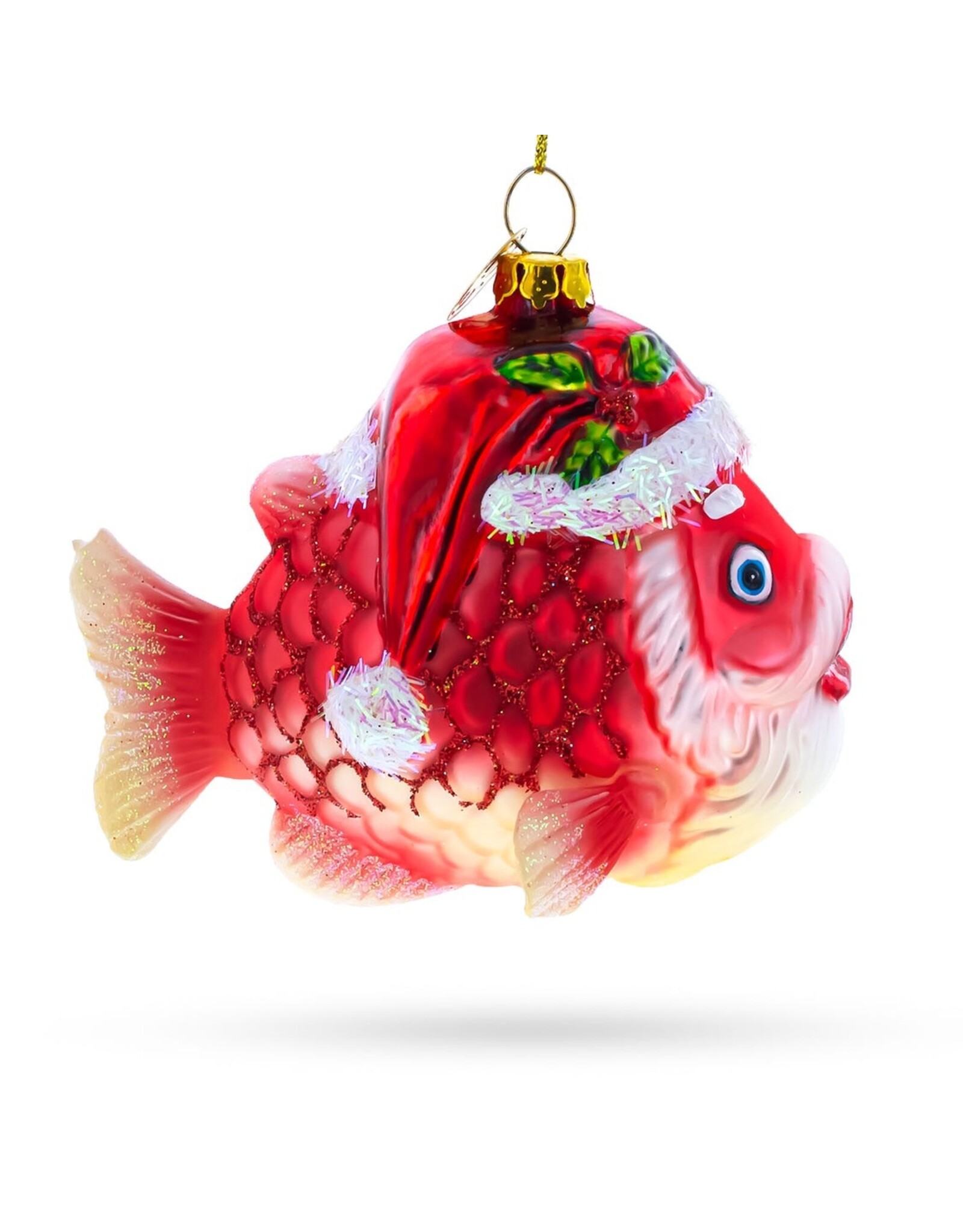 Grandpa Fish in Santa Hat Glass Ornament