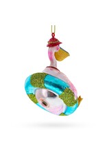 Pelican on Inner Tube Glass Ornament