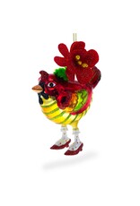 Hen with a Hat Glass Ornament