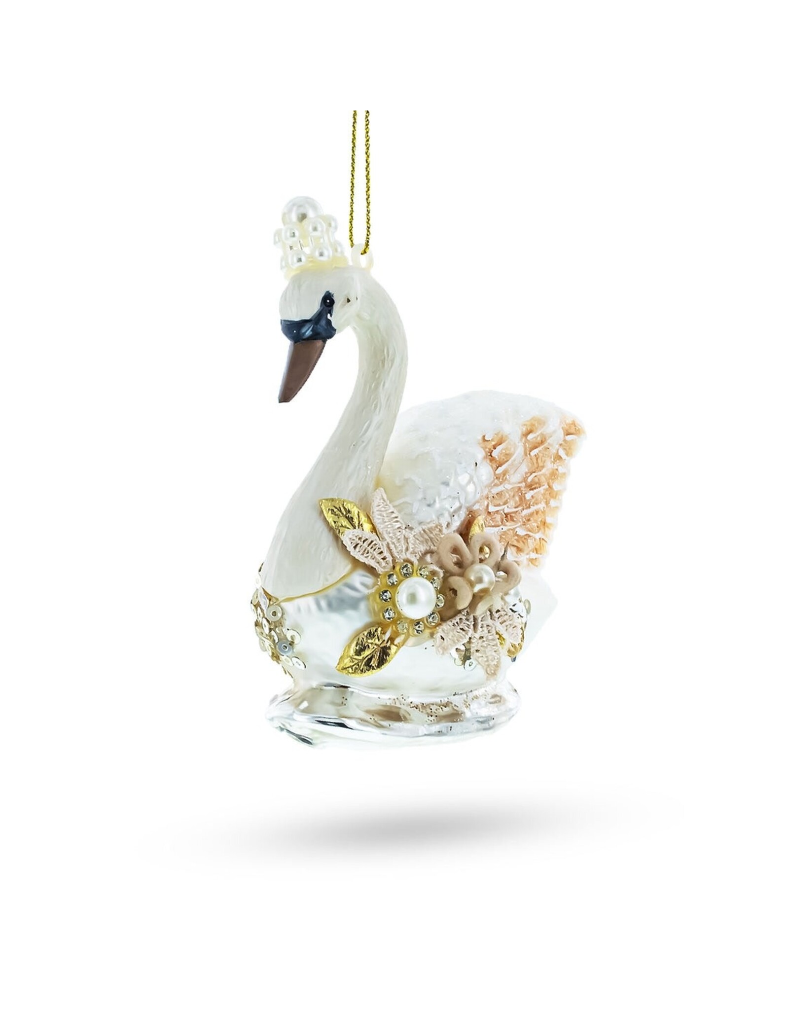 Pearly Swan Glass Ornament