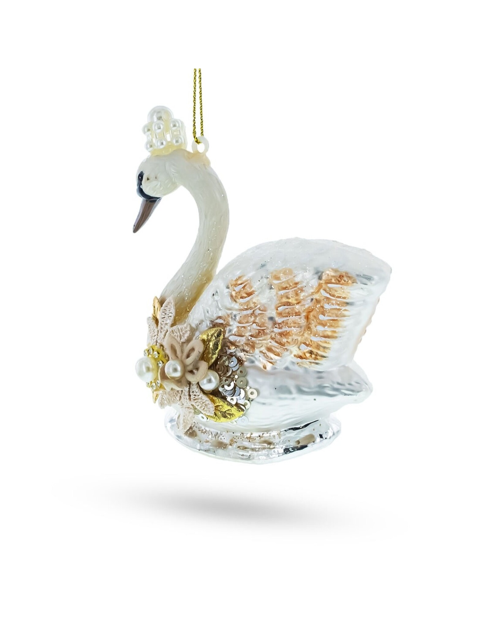 Pearly Swan Glass Ornament