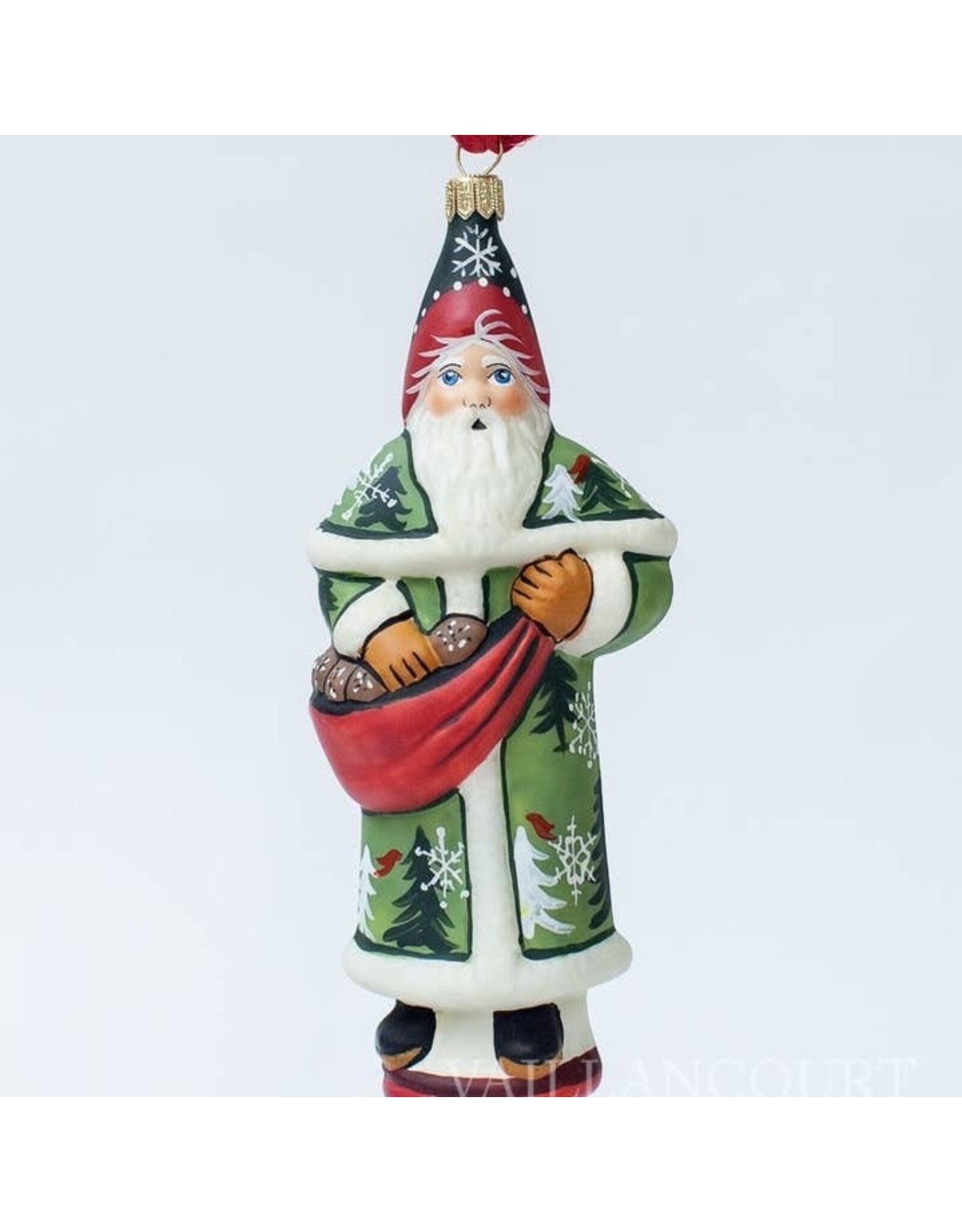 Forest Santa w/ Pinecones Polish Glass Ornament