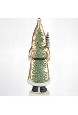 Gold Grandfather Frost with Tree Polish Glass Ornament