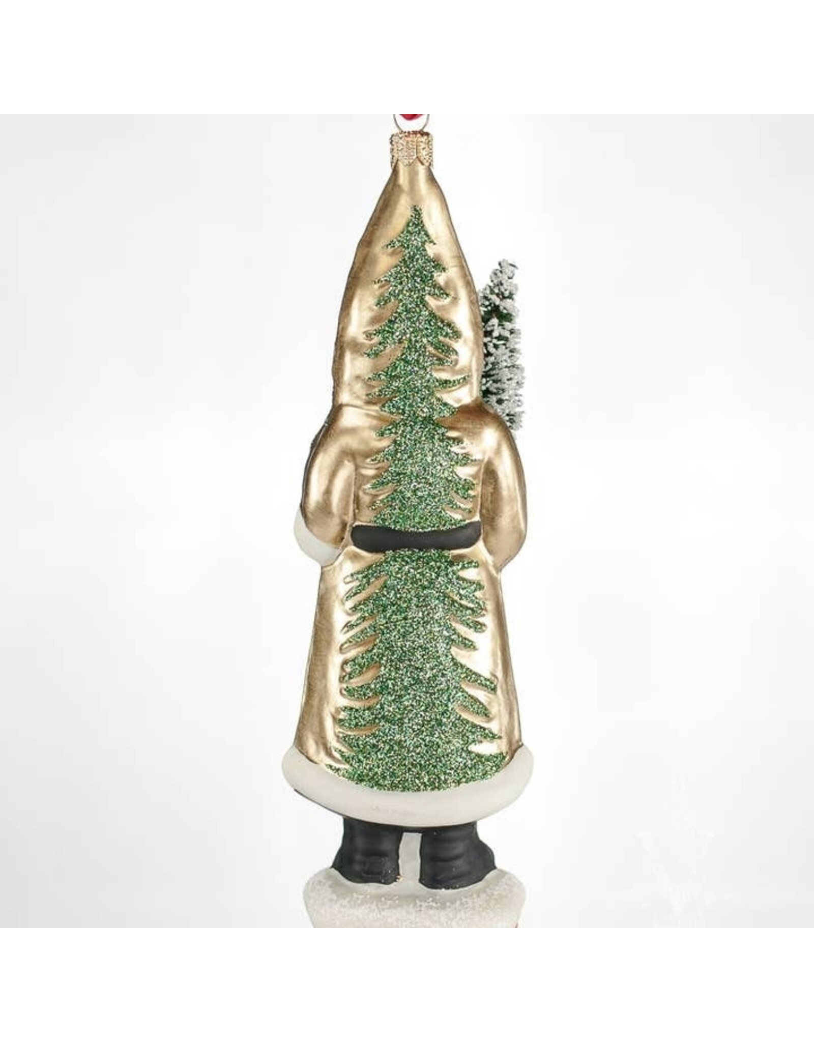 Gold Grandfather Frost with Tree Polish Glass Ornament