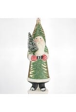 Gold Santa with Green Tree Polish Glass Ornament